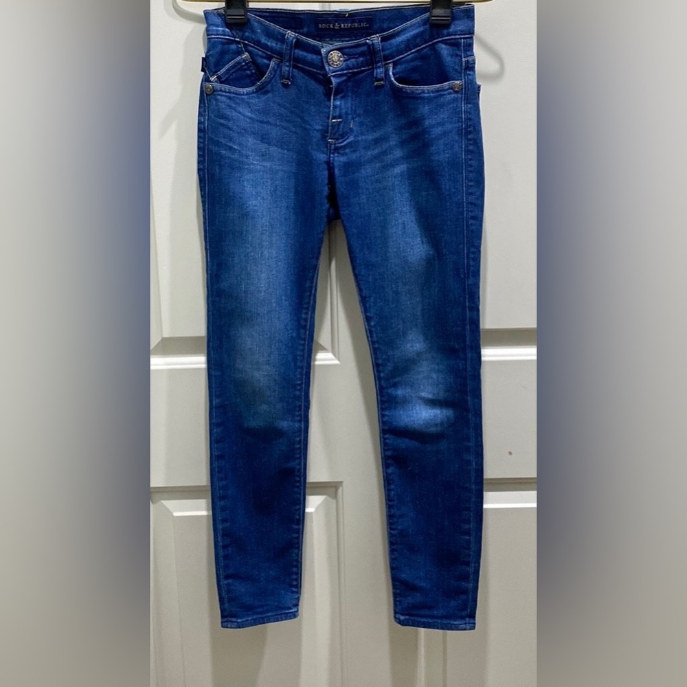 Rock & Republic Kashmiere Crop SZ 0 Edgy Rock Grunge Designer Denim Blue Jeans